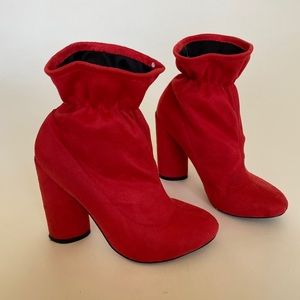 Red suede boots